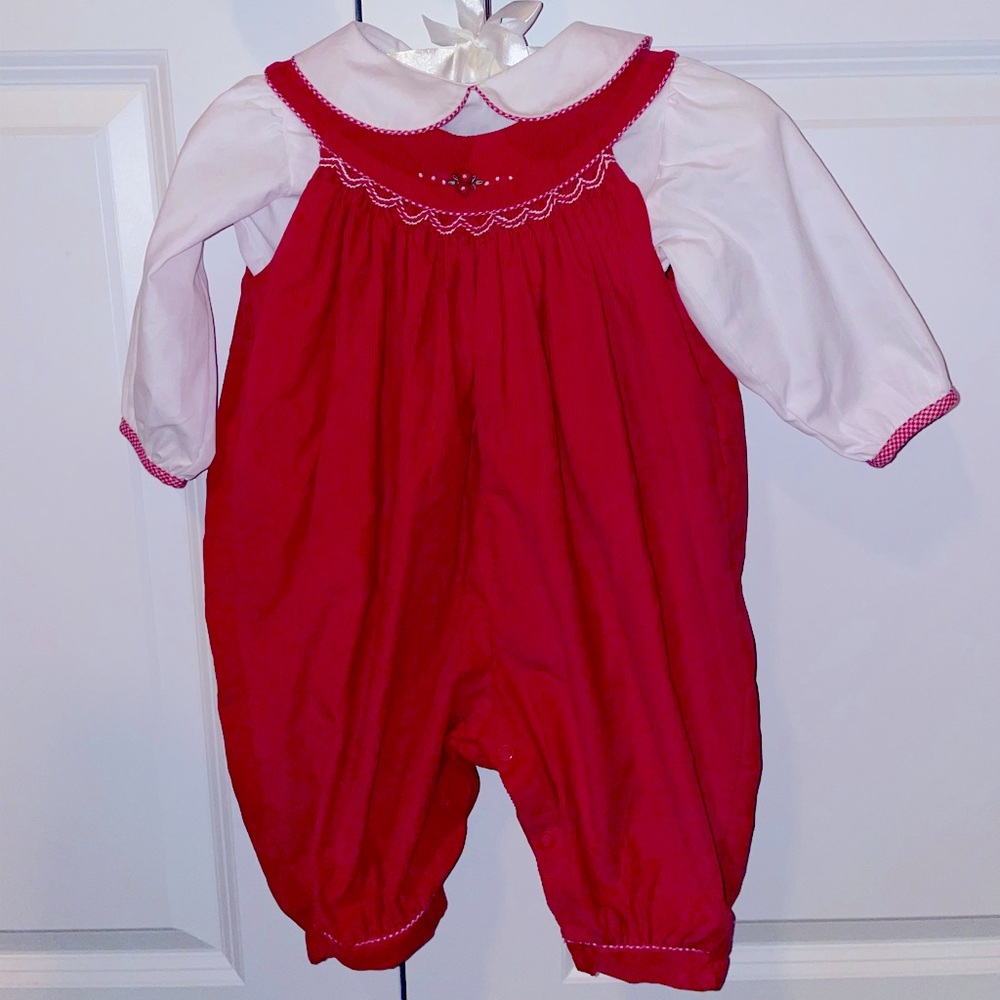 Vintage Christmas Holiday Romper Outfit 9M